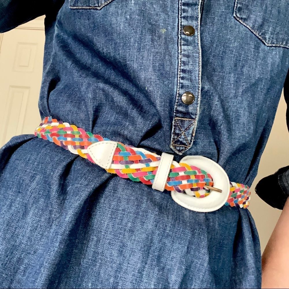 Vintage Braided Leather Belt Rainbow